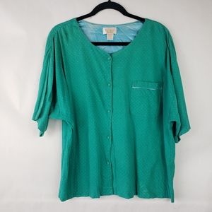 Victoria's Secret vintage Pajama top Polka Dot Green button front Size Medium
